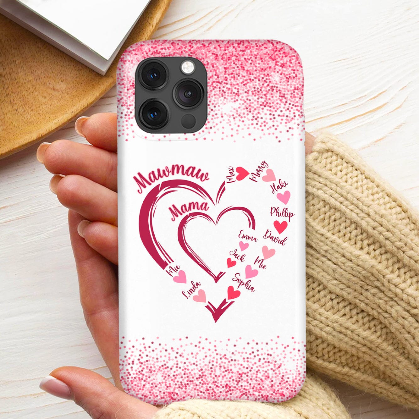 Pinky Glitter Heart In Heart Grandma Mom Kids Personalized Phone Case NVL19DEC23KL5 Silicone Phone Case HumanCustom - Unique Personalized Gifts Made Just for You 