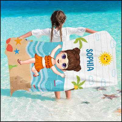 Cute Doll Kid On The Beach Summer Vibe Personalize Beach Towel NVL19JUN23VA1