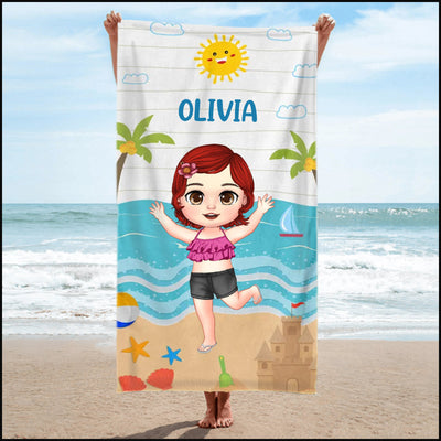 Cute Doll Kid On The Beach Summer Vibe Personalize Beach Towel NVL19JUN23VA1