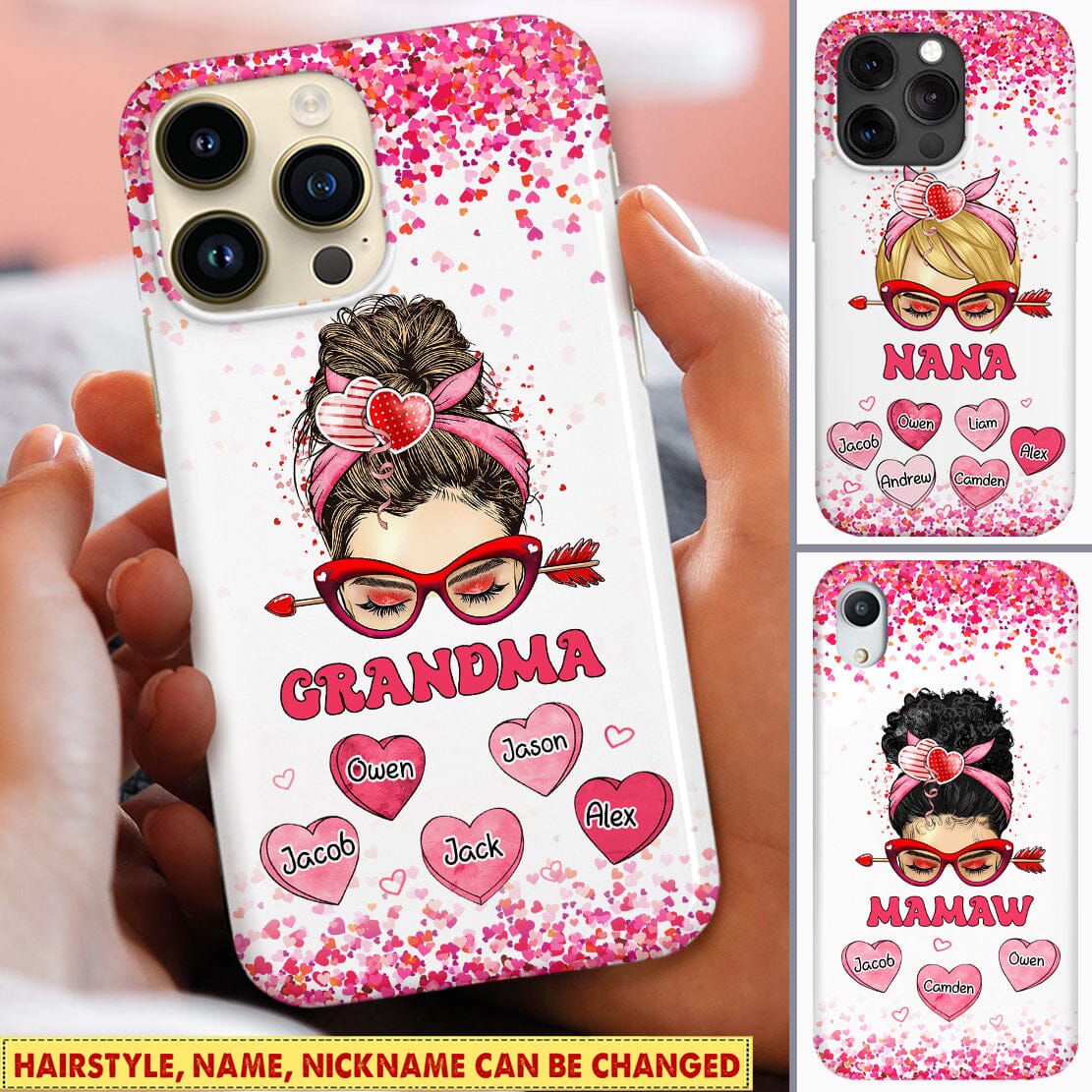 Messy Bun Grandma Mom Heart Kids Personalized Phone case NVL20DEC23CT2 Silicone Phone Case HumanCustom - Unique Personalized Gifts Made Just for You Iphone iPhone 15 