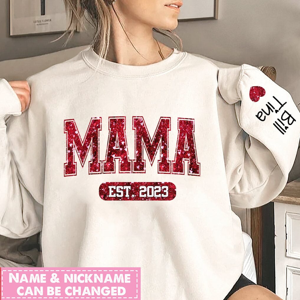 Heart Glitter Custom Name Mimi Nana Grandma Mom Mama Est And Kids Sweatshirt NVL20DEC23NA1 2d sweatshirt HumanCustom - Unique Personalized Gifts Made Just for You Sweatshirt White S