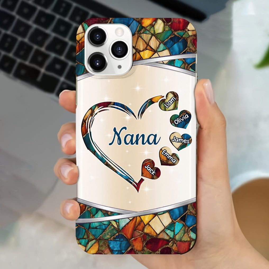 Sweet Heart Nana Auntie Mom Kids Stained Glass Pattern Personalized Glass Phone case NVL20JUN24TT1