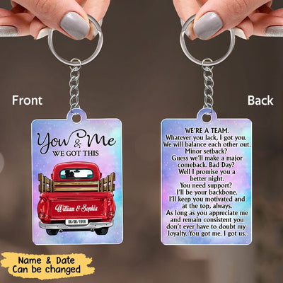 Personalized You And Me We Got This Red Truck Couple Acrylic Keychain NVL20MAR23CT1 Acrylic Keychain - 2 Sided Humancustom - Unique Personalized Gifts 6.5x6.5 cm 1 Keychain