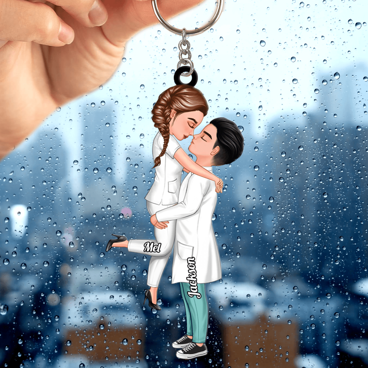 Personalized Couple Portrait, Firefighter, Nurse, Police Officer, Teacher, Military, EMS Acrylic Keychain Gifts by Occupation NVL20SEP23KL3 Acrylic Keychain HumanCustom - Unique Personalized Gifts Made Just for You 