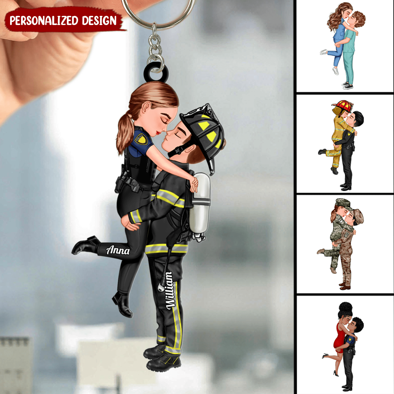 Personalized Couple Portrait, Firefighter, Nurse, Police Officer, Teacher, Military, EMS Acrylic Keychain Gifts by Occupation NVL20SEP23KL3 Acrylic Keychain HumanCustom - Unique Personalized Gifts Made Just for You 