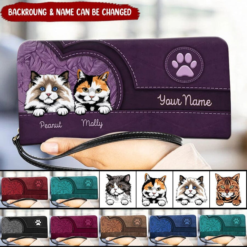 Discover Cats In Leather Pattern Colorful Personalized Clutch Purse, Personalized Gift for Cat Lovers, Cat Mom, Cat Dad