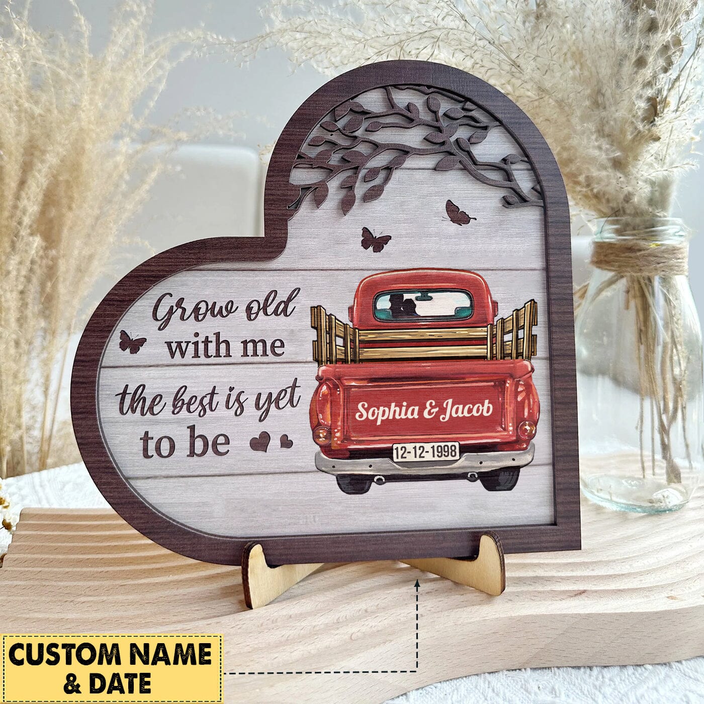 Red Truck Grow Old With Me Couples Anniversary - Personalized 2 Layers Wooden Plaque NVL21DEC23CT1 Wood Plaque HumanCustom - Unique Personalized Gifts Made Just for You 