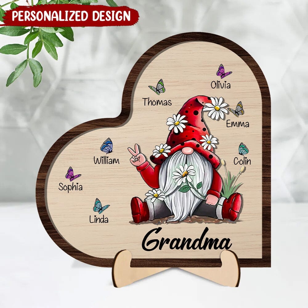 Sunflower Gnome Butterflies Grandma With Grandkids Personalized 2 Layers Wooden Plaque NVL21DEC23NY1 Wood Plaque HumanCustom - Unique Personalized Gifts Made Just for You 