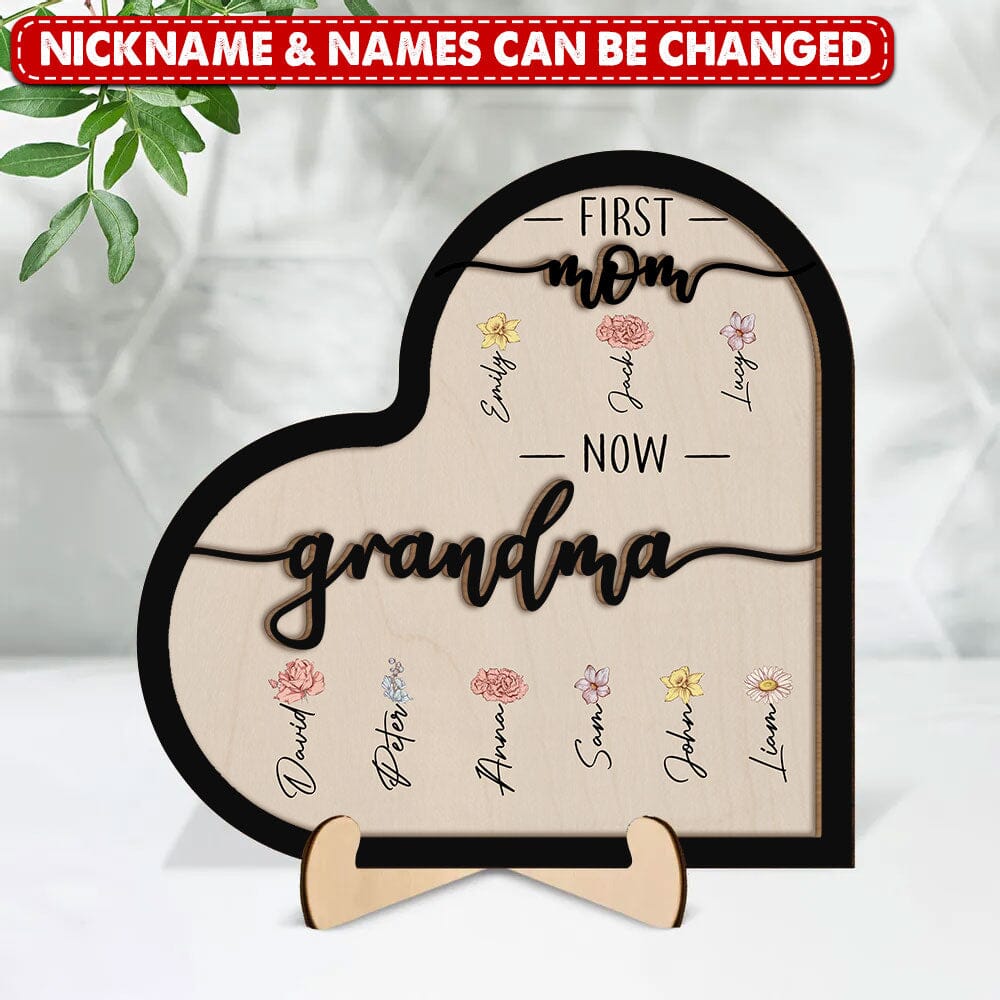 First Mom Now Grandma - Personalized 2 Layers Wooden Plaque NVL21DEC23TP1 Wood Plaque HumanCustom - Unique Personalized Gifts Made Just for You 