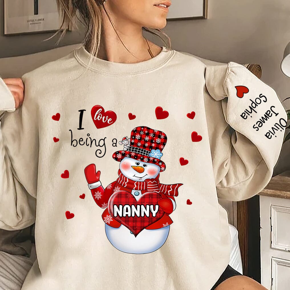 I Love Being A Nana - Family Personalized Custom Unisex Sweatshirt With Design On Sleeve - Christmas Gift For Grandma NVL21OCT23TT1 White T-shirt and Hoodie HumanCustom - Unique Personalized Gifts Made Just for You Sweatshirt White S