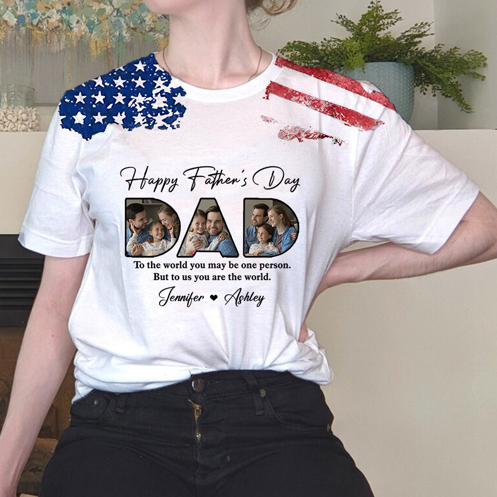 Custom Photo Dear Dad You're The World To Us - Family Personalized 3D T-shirt - Father's Day, Birthday Gift For Dad NVL22APR24TT2