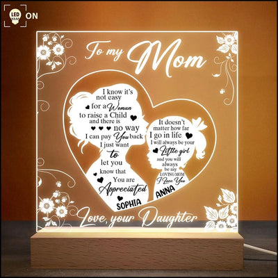 To My Mom, Mother's Day Gift For Mother From Daughter Personalized Acrylic Plaque Led Lamp Night Light NVL22FEB23XT3 Acrylic Plaque LED Lamp Night Light Humancustom - Unique Personalized Gifts