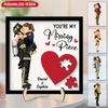 Couple Kissing Standing Red Heart Puzzle Personalized 2-layer Wooden Plaque NVL22FEB24KL1