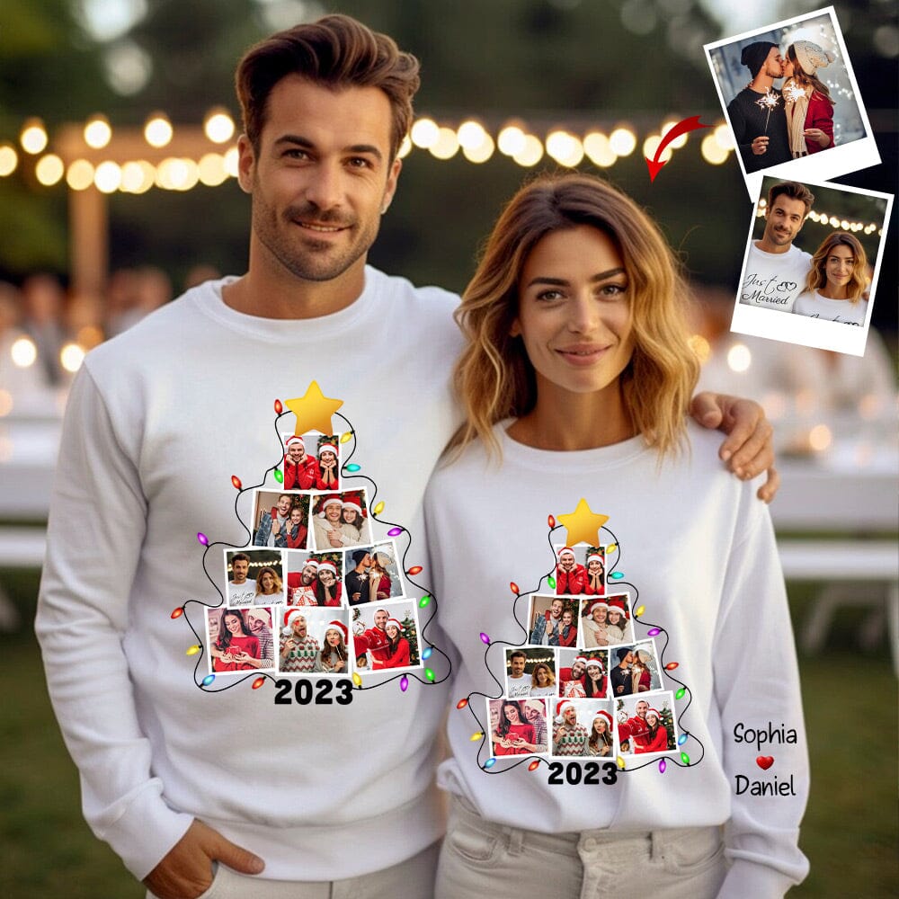 Photo Couple Christmas Tree Personalized Sweashirt NVL22NOV23NY3 2d sweatshirt HumanCustom - Unique Personalized Gifts Made Just for You Sweatshirt White S