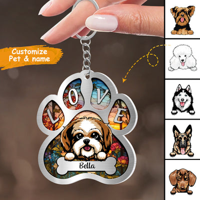 Stained Glass Dog Mom- Dog Dad Puppy Pet Dogs Lover Custom Breed Personalized Acrylic Keychain NVL23AUG23CT1