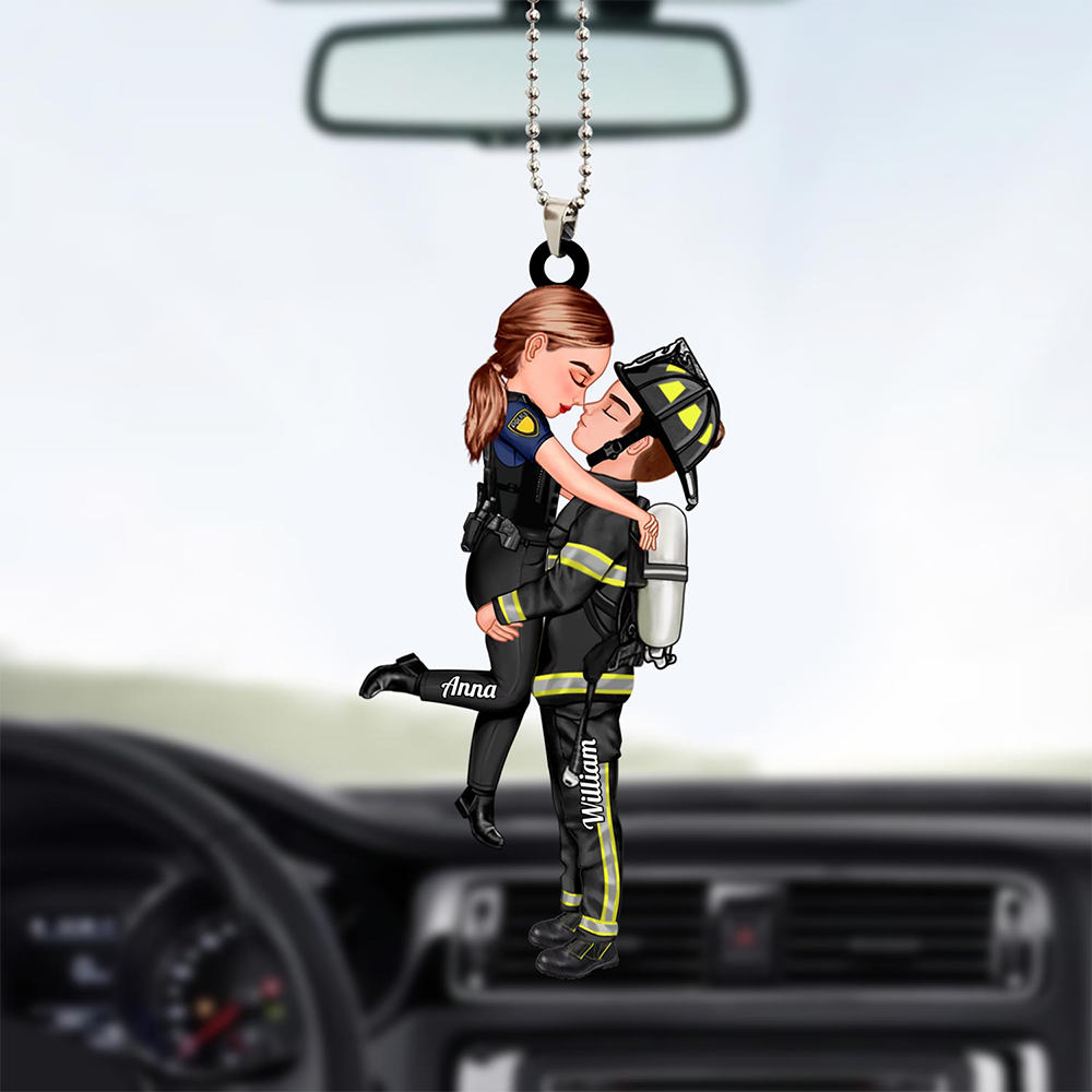 Personalized Car Ornament, Couple Portrait, Firefighter, Nurse, Police Officer, Teacher, Gifts by Occupation NVL23AUG23KL1