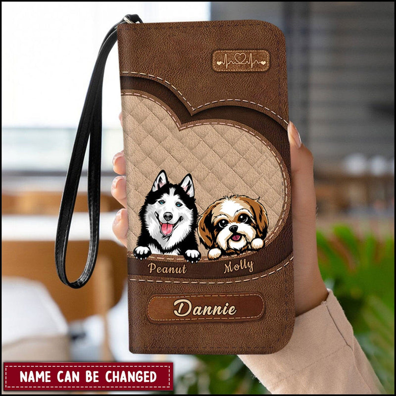 Discover Dog Mom Puppy Pet Dogs Lover Texture Personalized Leather Long Wallet