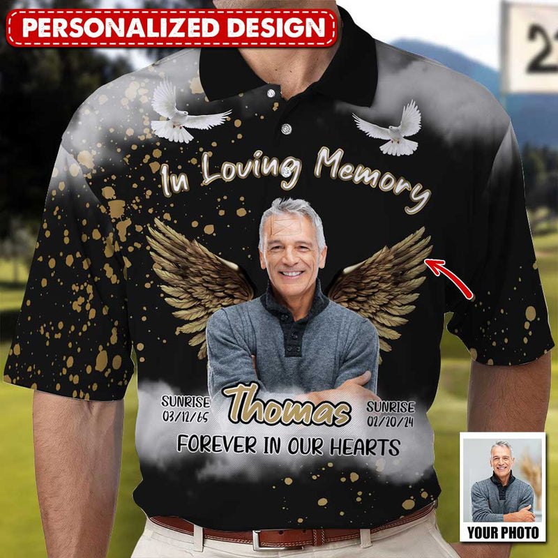 Discover Custom Photo In Loving Memory Forever In Our Hearts Personalized Polo Shirt