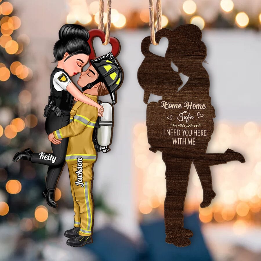 Couple Portrait, Firefighter, Nurse, Police Officer, Military, Chef, EMS, Flight, Teacher, Gifts by Occupation Personalized Wood Shape Ornament NVL23OCT23VA1 Wood Custom Shape Ornament - 2 Sided HumanCustom - Unique Personalized Gifts Made Just for You Pack 1 