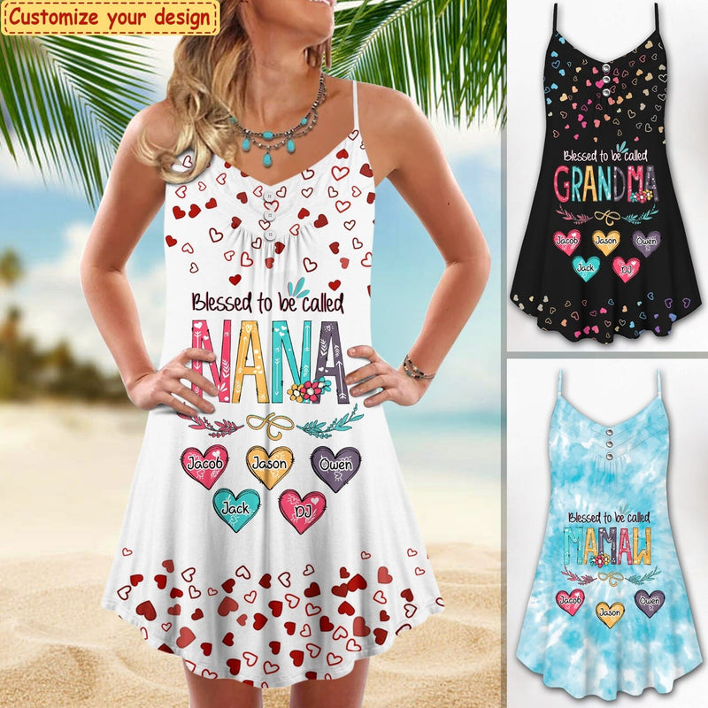 Discover Blessed to be called Nana, Mommy, Auntie Heart Kids Personalized Summer Dress