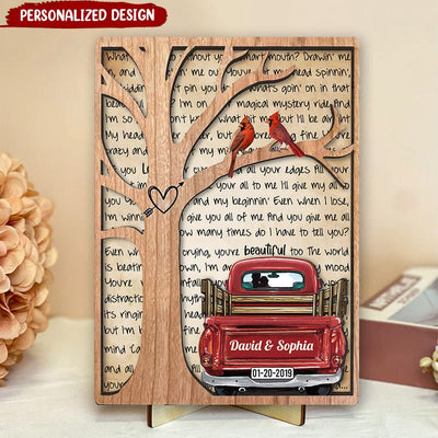 Personalized Couples Red Truck 2 Layers Wooden Plaque NVL25DEC23VA2 Wood Plaque HumanCustom - Unique Personalized Gifts Made Just for You 5.25 x 5.25 inches