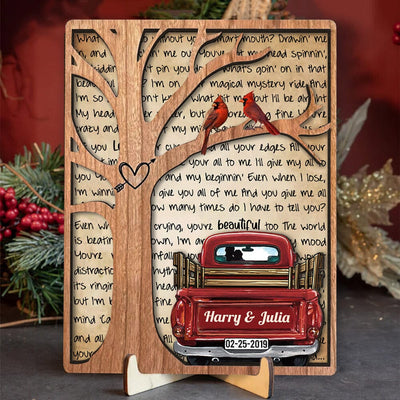 Personalized Couples Red Truck 2 Layers Wooden Plaque NVL25DEC23VA2 Wood Plaque HumanCustom - Unique Personalized Gifts Made Just for You