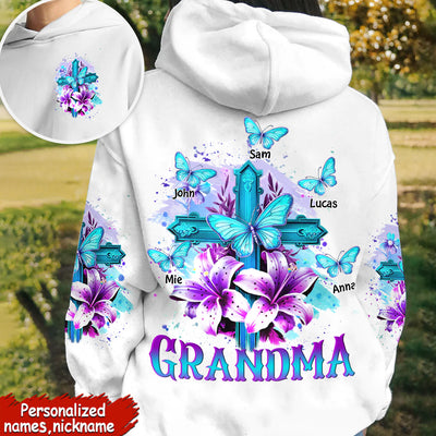Personalized Flower Cross Grandma Mom Butterfly Kids 3D Hoodie NVL25MAR24VA1