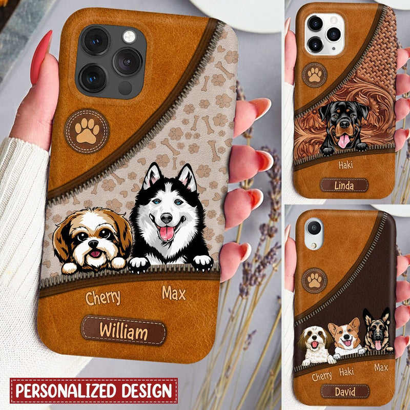 Discover Puppy Pet Dog Pawprint Lovers Leather Zipper Texture Personalized Phone Case