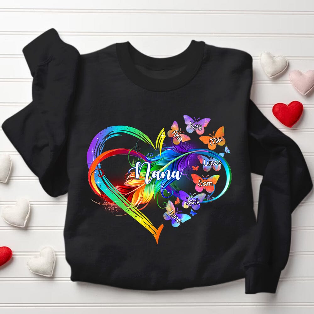 Personalized Grandma Mom Heart Infinity Butterfly Personalized Sweatshirt NVL25OCT23VA2 Black T-shirt and Hoodie HumanCustom - Unique Personalized Gifts Made Just for You 