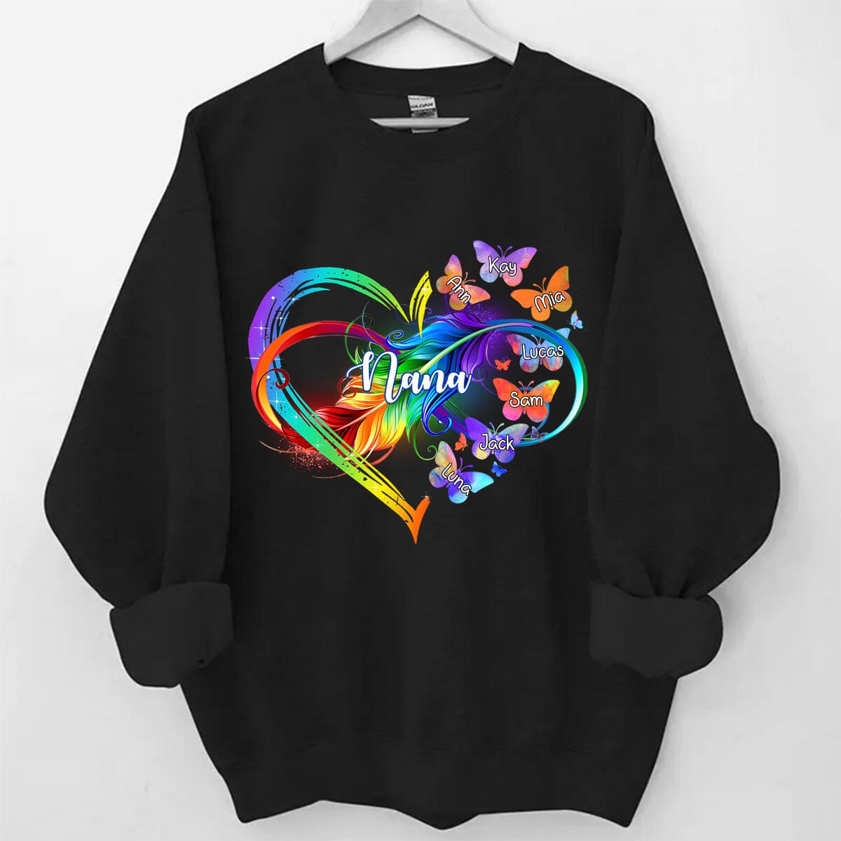 Personalized Grandma Mom Heart Infinity Butterfly Personalized Sweatshirt NVL25OCT23VA2 Black T-shirt and Hoodie HumanCustom - Unique Personalized Gifts Made Just for You 