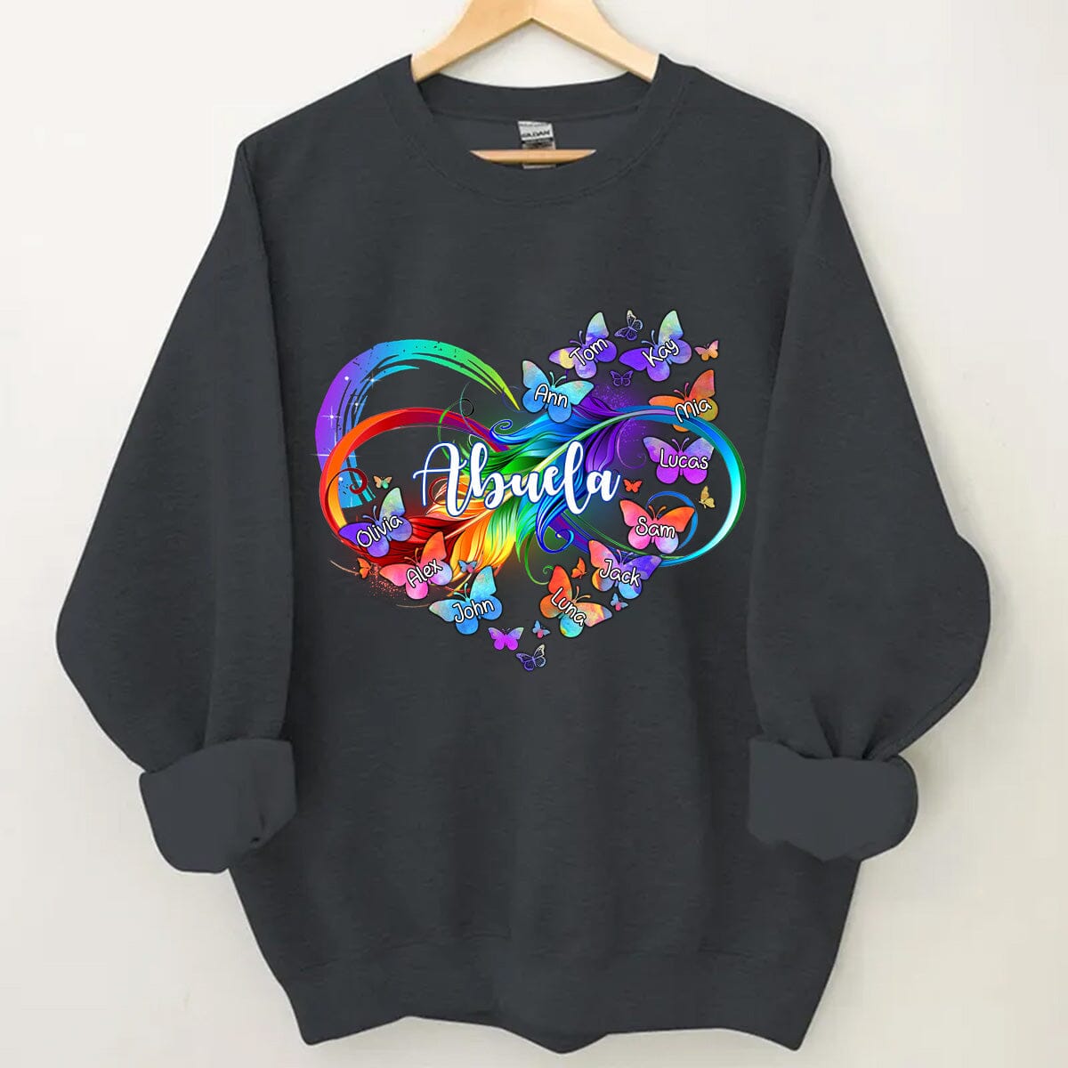 Personalized Grandma Mom Heart Infinity Butterfly Personalized Sweatshirt NVL25OCT23VA2 Black T-shirt and Hoodie HumanCustom - Unique Personalized Gifts Made Just for You 