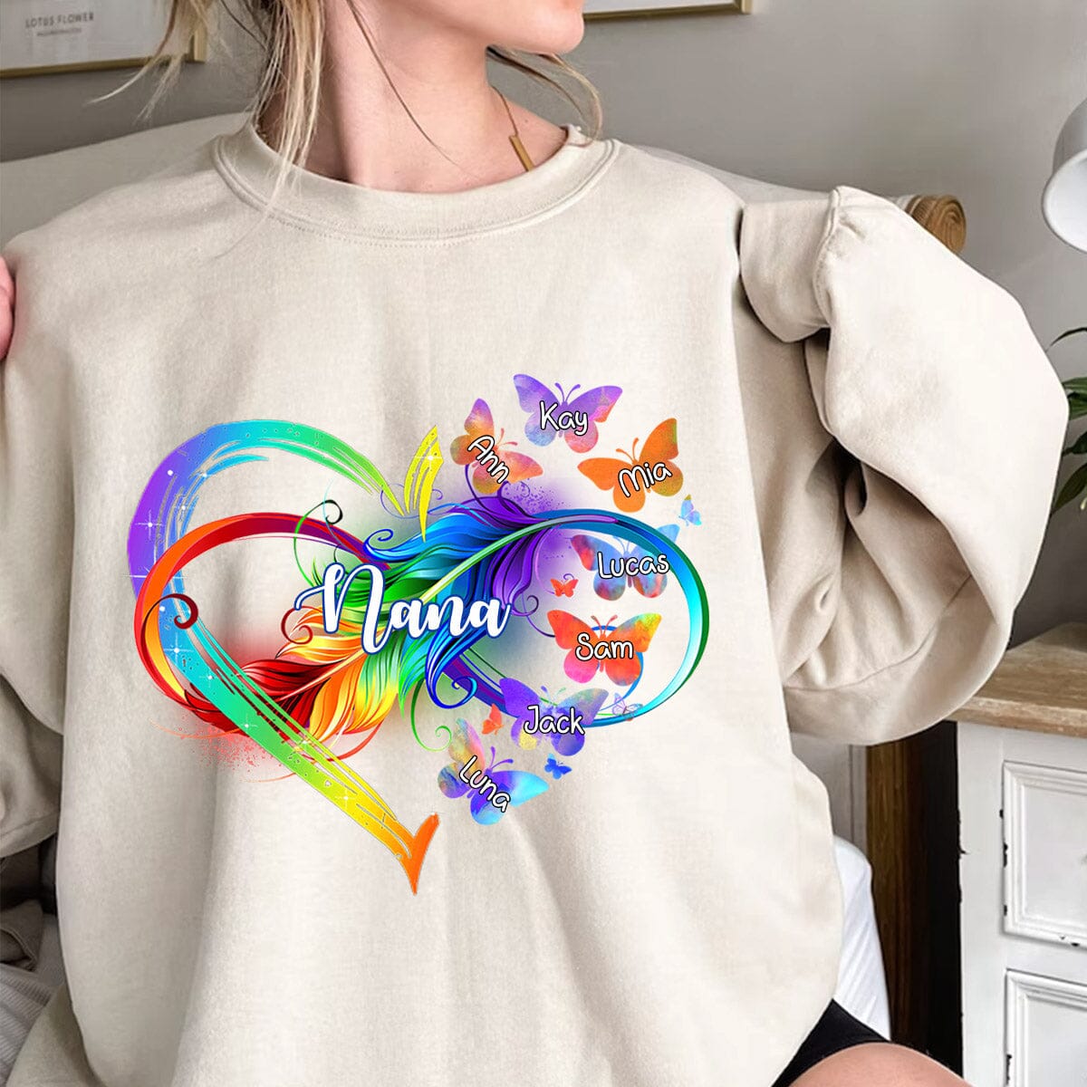 Personalized Grandma Mom Heart Infinity Butterfly Personalized Sweatshirt NVL25OCT23VA2 Black T-shirt and Hoodie HumanCustom - Unique Personalized Gifts Made Just for You Sweatshirt S Black