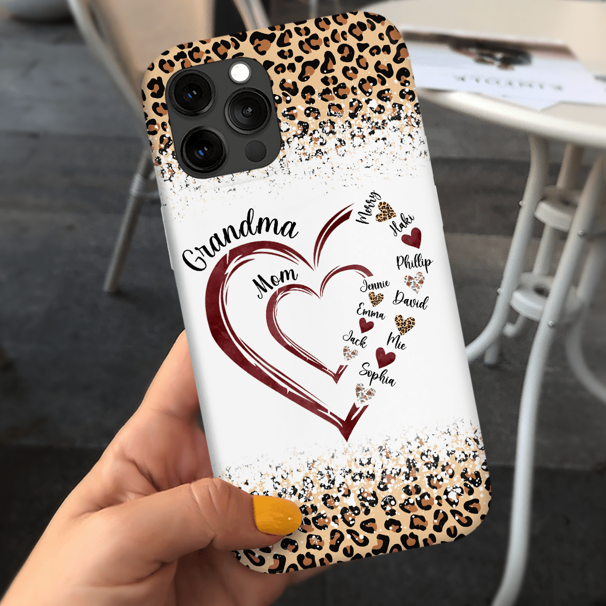 Personalized Leopard Mom Grandma And Grandkids Hearts Gift For Grandma Phone Case NVL26DEC23KL1 Silicone Phone Case HumanCustom - Unique Personalized Gifts Made Just for You 