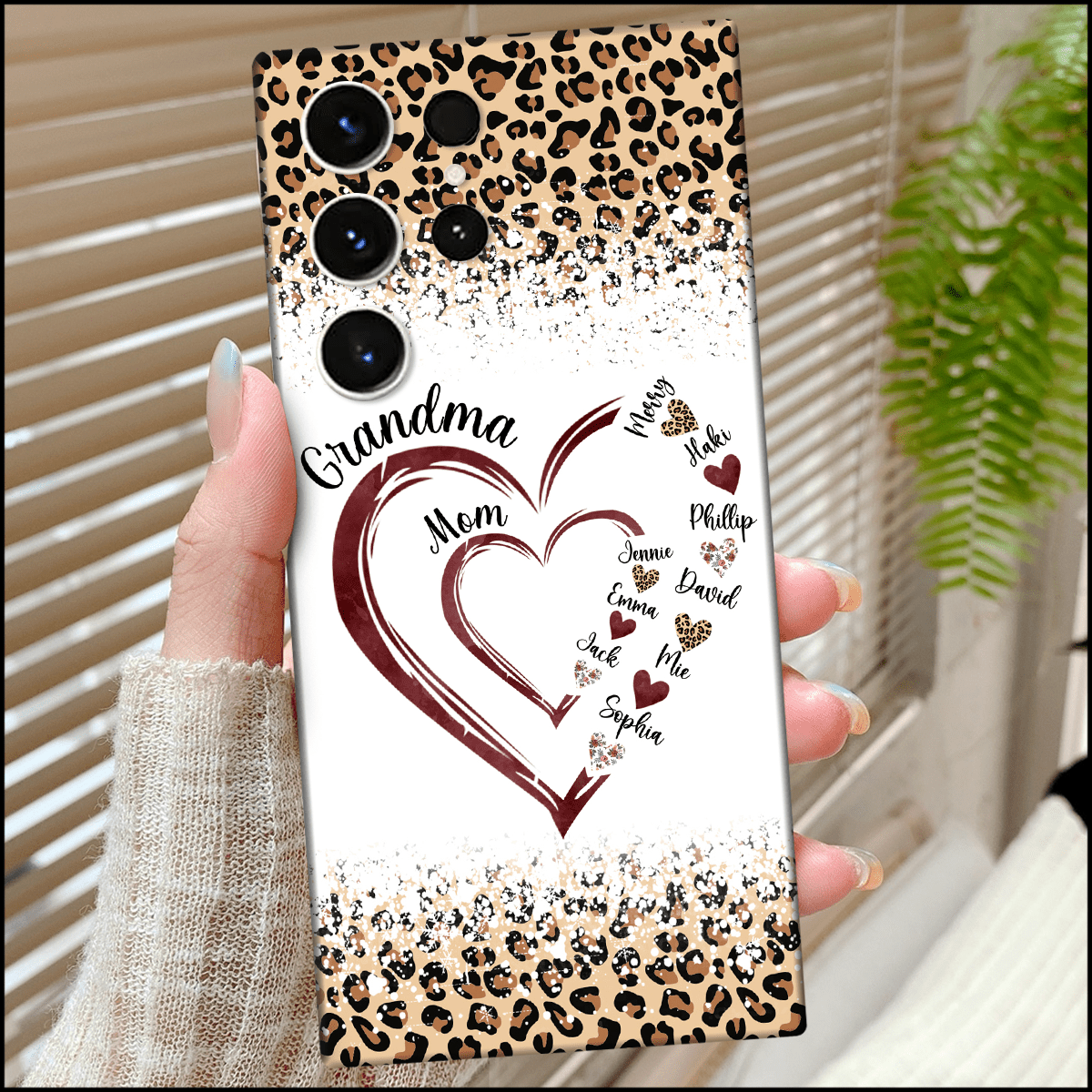 Personalized Leopard Mom Grandma And Grandkids Hearts Gift For Grandma Phone Case NVL26DEC23KL1 Silicone Phone Case HumanCustom - Unique Personalized Gifts Made Just for You 