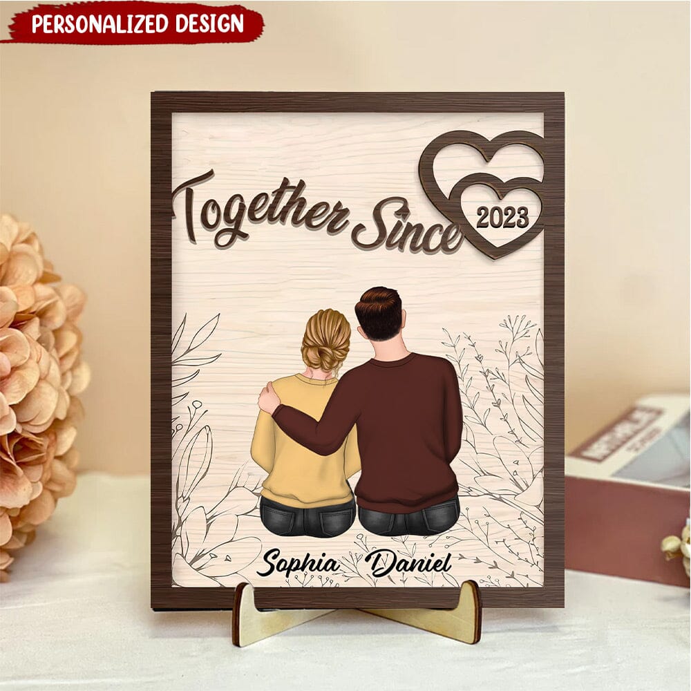 Personalized Couple Hugging Together Since 2 Layers Wooden Plaque NVL26DEC23NY1 Wood Plaque HumanCustom - Unique Personalized Gifts Made Just for You 5.25 x 5.25 inches 