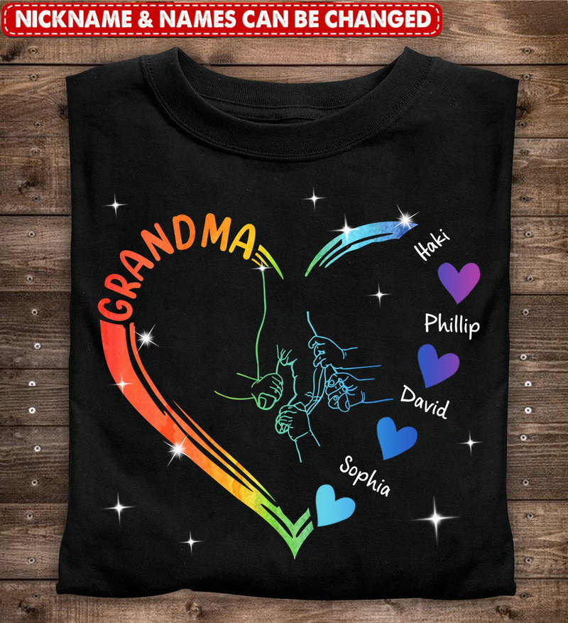 Discover Personalized Grandma Mama And Kid Hands Heart Pure Custom T-Shirt