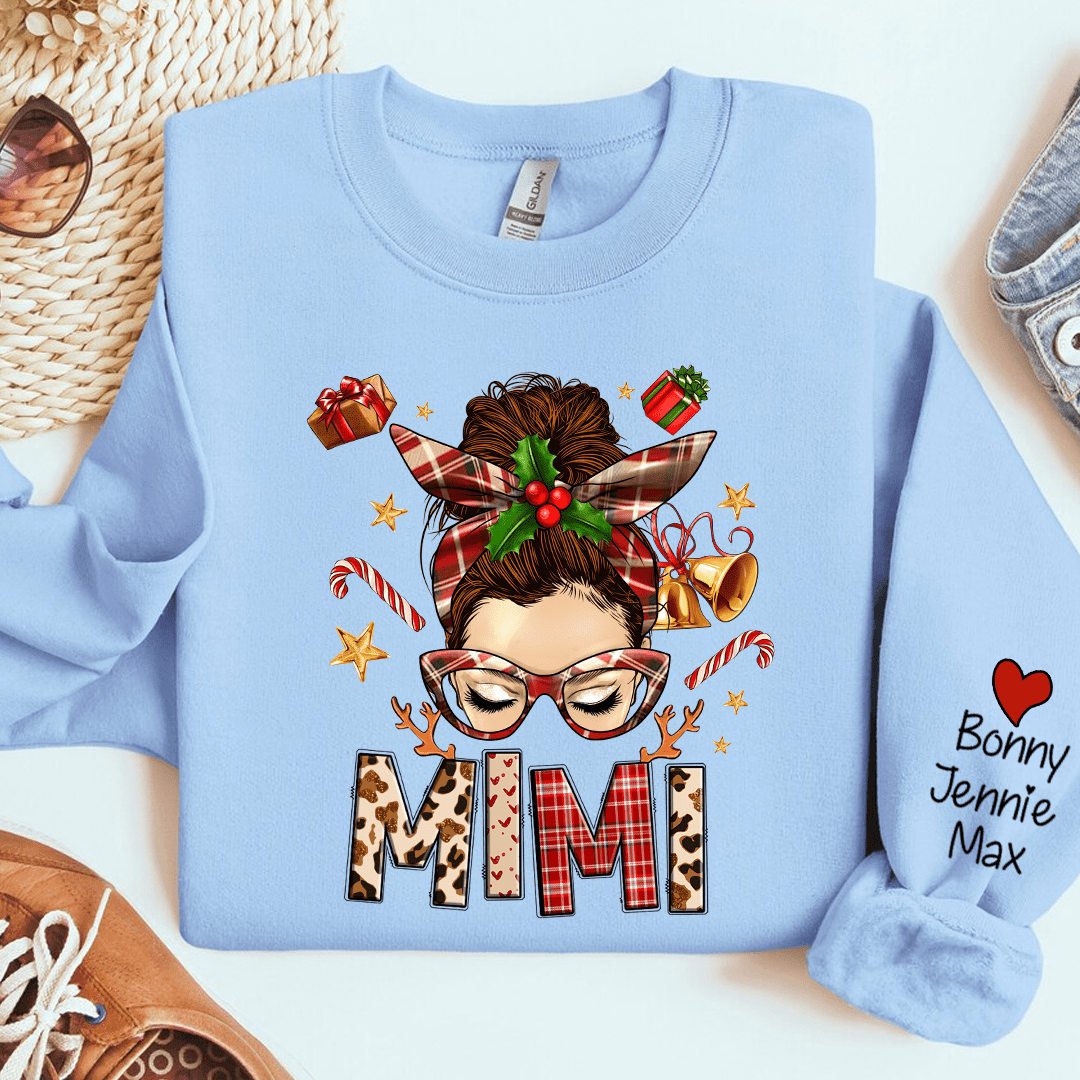 Merry Christmas Grandma Nana Mom Messy Bun With Grandkids Personalized Sweatshirt NVL26OCT23KL1 White T-shirt and Hoodie HumanCustom - Unique Personalized Gifts Made Just for You 