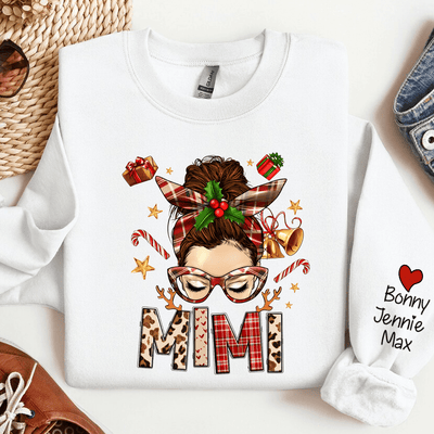 Merry Christmas Grandma Nana Mom Messy Bun With Grandkids Personalized Sweatshirt NVL26OCT23KL1 White T-shirt and Hoodie HumanCustom - Unique Personalized Gifts Made Just for You