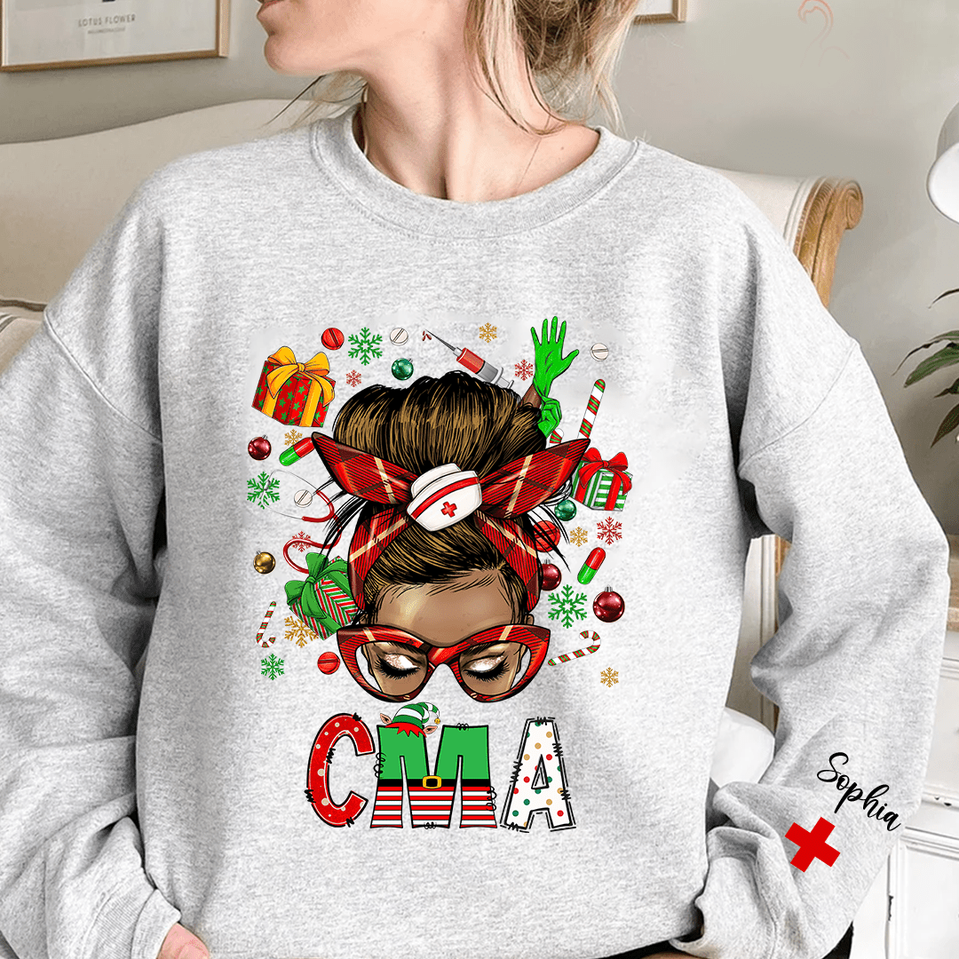 Christmas Messy Bun Nurse Personalized Sweatshirt NVL26OCT23KL3 White T-shirt and Hoodie HumanCustom - Unique Personalized Gifts Made Just for You 