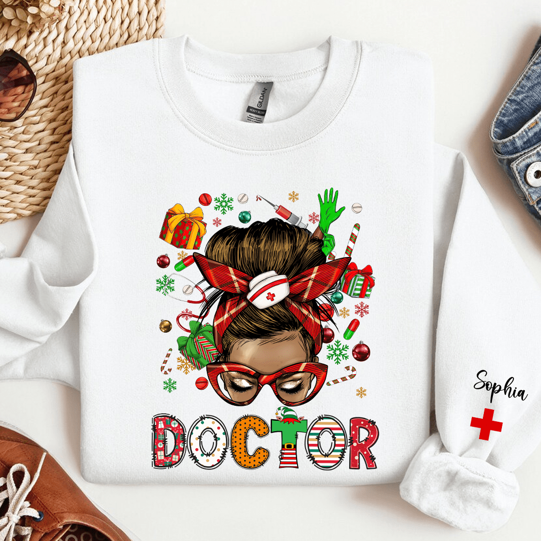 Christmas Messy Bun Nurse Personalized Sweatshirt NVL26OCT23KL3 White T-shirt and Hoodie HumanCustom - Unique Personalized Gifts Made Just for You 