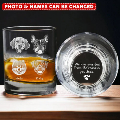 Custom Photo From The Reasons You Drink For Dog Lover Round Whiskey Glass Engraved NVL27APR24KL1
