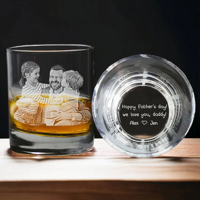 Happy Father's Day - We Love You , Daddy Grandpa Personalized Round Whiskey Glass Engraved NVL27APR24TT1