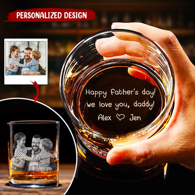 Happy Father's Day - We Love You , Daddy Grandpa Personalized Round Whiskey Glass Engraved NVL27APR24TT1