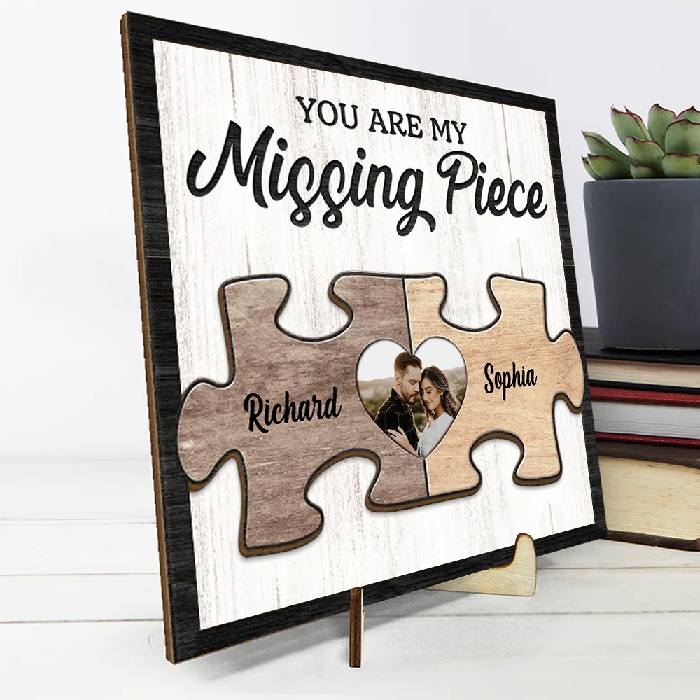 Upload Photo Couple Puzzle, You Are My Missing Piece Personalized 2 Layers Wooden Plaque NVL27DEC23KL1