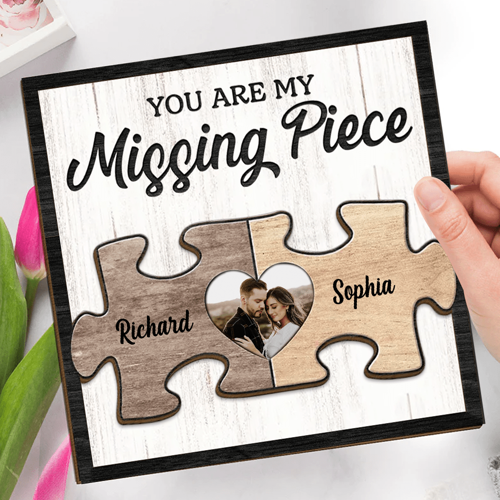 Upload Photo Couple Puzzle, You Are My Missing Piece Personalized 2 Layers Wooden Plaque NVL27DEC23KL1