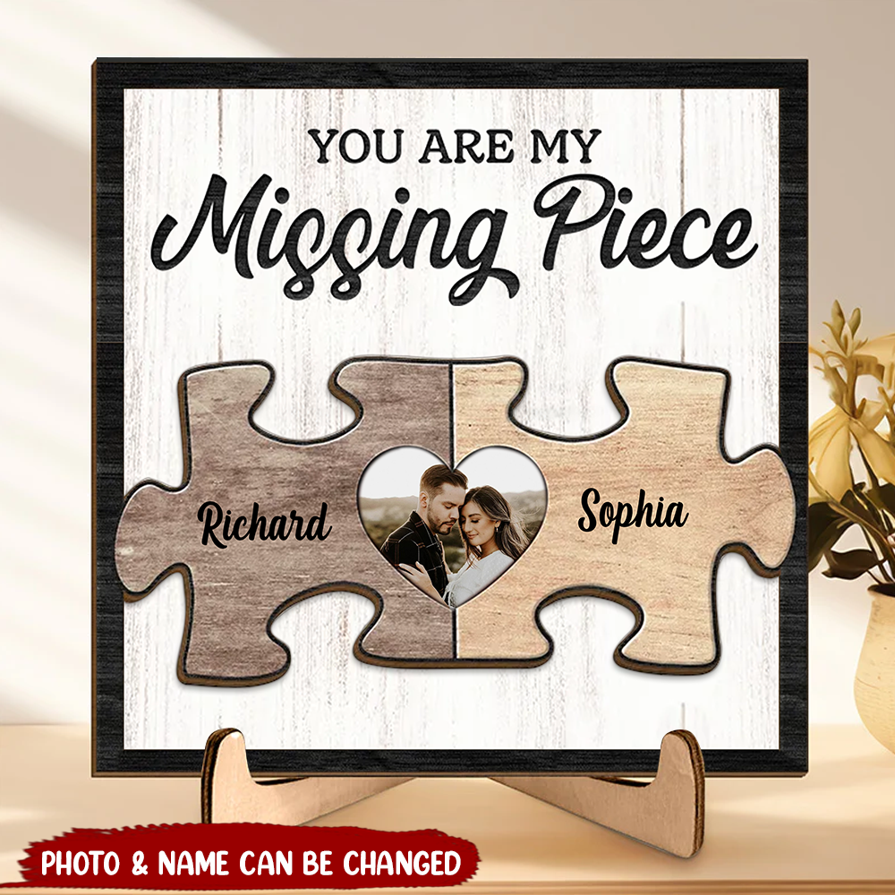 Upload Photo Couple Puzzle, You Are My Missing Piece Personalized 2 Layers Wooden Plaque NVL27DEC23KL1