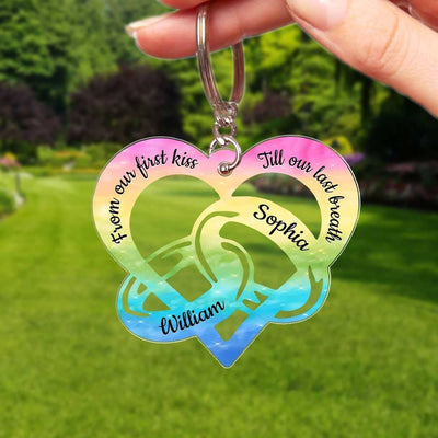 Colorful From Our First Kiss Till Our Last Breath Couple Rings Personalized Acrylic Keychain NVL27MAR23TP1 Acrylic Keychain Humancustom - Unique Personalized Gifts