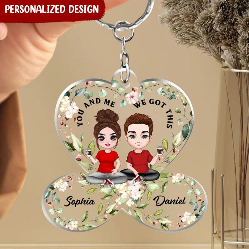 Discover Flower Infinity Heart Doll Couple Sitting, You & Me We Got This, Anniversary Gift For Him For Her Personalized Keychain