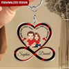 Infinity Heart Doll Couple Sitting, From Our First Kiss Till Our Last Breath, Anniversary Gift For Him For Her Personalized Keychain NVL28FEB23NY3 Acrylic Keychain Humancustom - Unique Personalized Gifts 6.5x6.5 cm