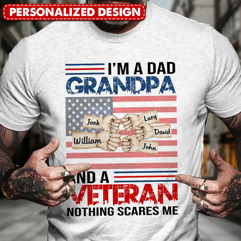 Discover 4th of July Veteran Grandpa Kids Hands To Hands, Nothing Scares Me Personalized T-Shirt